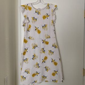 White Yellow Floral Print Ruffled Cap Sleeve Dress Sz.14 by Dip